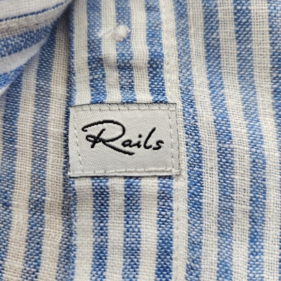 RAILS Womens Top XS Shirt Button-Up CHARLI YELLOW ROSES Blue Stripe Linen Blend - Picture 6 of 12